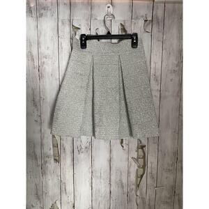 Devlin Skirt S Silver Metallic Ribbed Knit Pleated Skater Mini Holiday Party